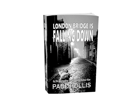 London Bridge Is Falling Down spy thriller book cover featuring a dark cobblestone London street under streetlamps