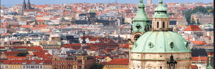 Panoramic view of Prague's historic skyline featured in Surviving Prague, the thrilling conclusion to one of the best spy novels series